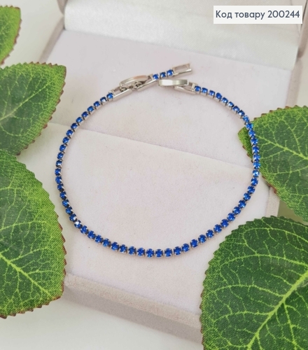 Браслет родований, рядочок з Синіх камінців, шир. 2мм, довж. 17+2см, Xuping 200244 фото 1