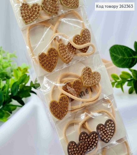 Набор резинок (30шт) СЕРДЦЕ со стразами, Пастельные бежевые цвета, резинка 3см, зайка 1,5*2см 262363 фото 1