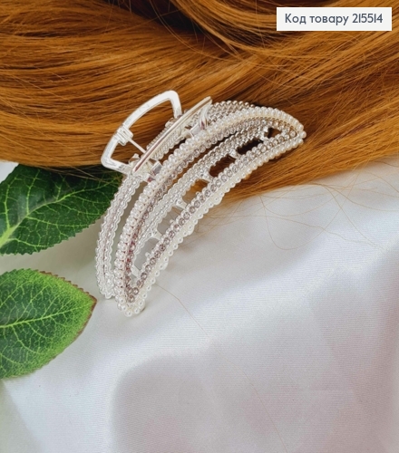 Краб металл, серебряного цвета, в камнях и жемчужинах, Банан, 7,5см 215514 фото 1