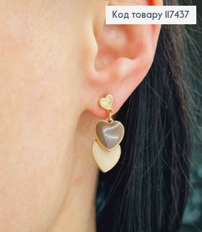 Серьги гвоздики, с подвесными сердцами Пастельных цветов, длина 2,5см, XUPING 18K 117437 фото