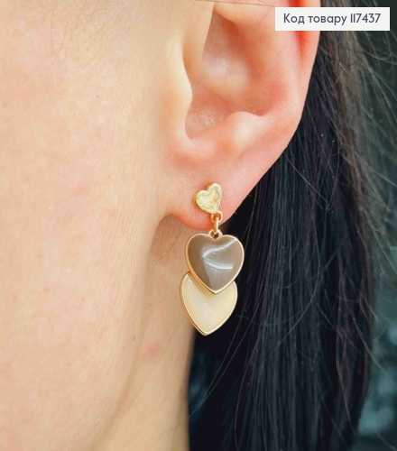 Серьги гвоздики, с подвесными сердцами Пастельных цветов, длина 2,5см, XUPING 18K 117437 фото 1