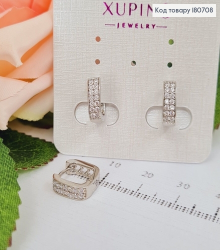 Сережки родовані кільця Квадратні з камінцями, 1*0,3см, Xuping 180708 фото 2