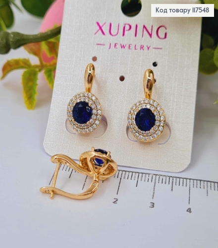 Серьги "Сияние Ночи", с Темно-Синим камнем в оправе из камней,1,9см, англ. зам., XUPING 18K 117548 фото 1