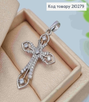Крестик родованный в камешках, размер 3*2см Xuping (серебряного цвета) 210279 фото