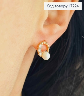 Серьги гвоздики с жемчужиной в веночке, XUPING 18K 117224 фото