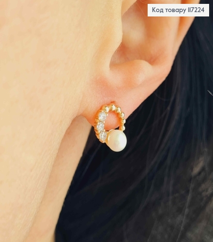 Серьги гвоздики с жемчужиной в веночке, XUPING 18K 117224 фото 1