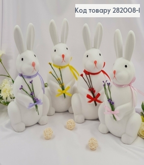Пасхальная фигура ЗАЯЦ, бархат, БЕЛЫЙ, с вербичкой, 29*13см, в ассорт. 282008-1 фото