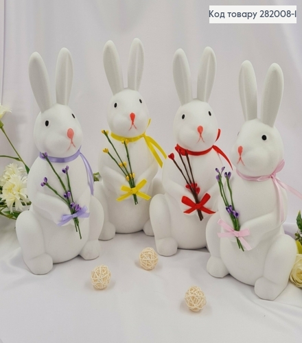 Пасхальная фигура ЗАЯЦ, бархат, БЕЛЫЙ, с вербичкой, 29*13см, в ассорт. 282008-1 фото 1