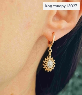 Серьги кольца (1,1см), с подвеской "Солнышко" в камешках, 1,3см, Xuping 18K 118027 фото