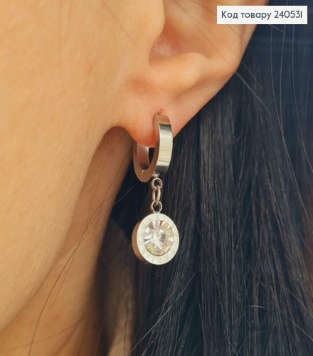 Серьги кольца, Римские часы с камешком, цвет серебряные, Stainless Steel 240531 фото 3