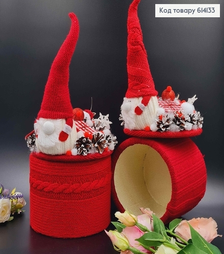 Дерев"яна коробка17*17см, з декоративною кришкою ЧЕРВОНА з гномиком 20см, ручна робота, УКраїна 614133 фото 1