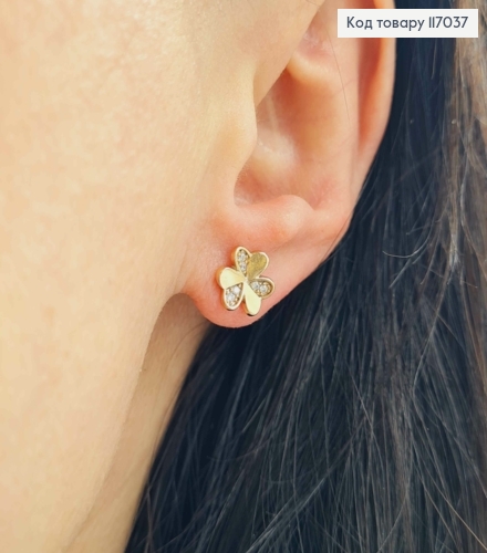 Серьги гвоздики, Цветочек с камешками, 1см, Xuping 18K 117037 фото 1