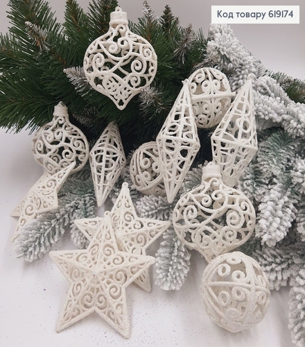 Набор игрушек БЕЛЫЕ глитер дутые, 12шт/уп, Украина 619174 фото 1