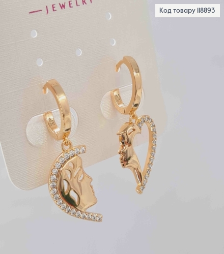 Сережки кільця з Асиметричною підвіскою в Блискучих камінцях(1,7см), діаметр 1,2см,  XUPING 18K 118893 фото 2