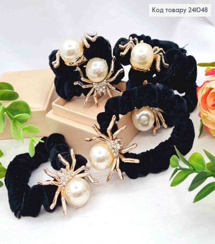 Резинка велюр чорна 6см з Павучком  241048 фото 1