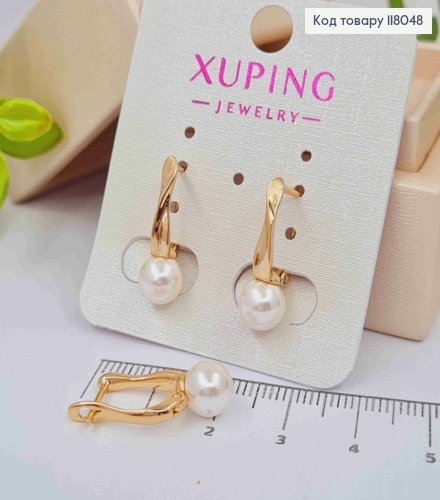 Серьги с жемчужиной, 2см, английская застежка, Xuping 18K 118048 фото 2