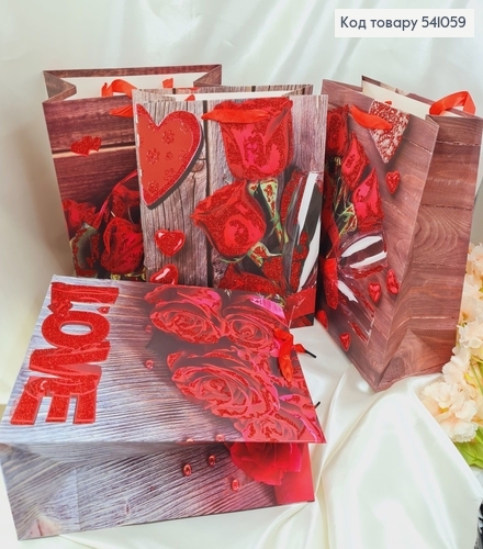 Пакет бумажный средний  Роза блеск 31,5х26см в асс. 541059 фото 1