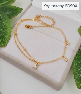 Браслет на ногу, с подвеской Сердце с камнем и шариками, дл. 23+5см, Xuping 18К 150908 фото