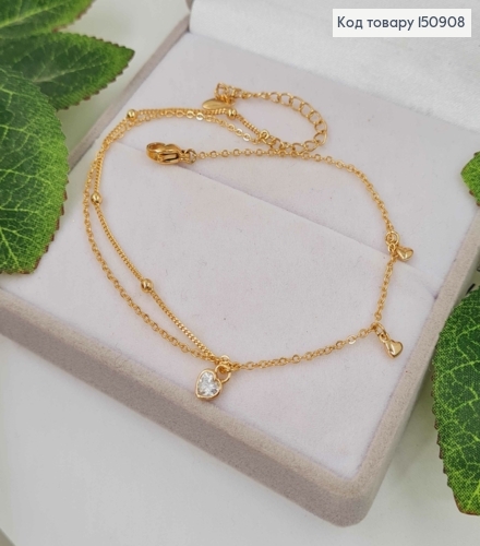 Браслет на ногу, с подвеской Сердце с камнем и шариками, дл. 23+5см, Xuping 18К 150908 фото 1