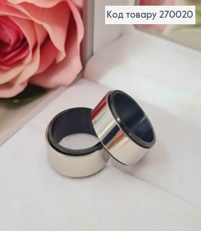 Кольцо серебряного цвета, "Классический" с Черной эмалью по краям, Stainless Steel 270020 фото