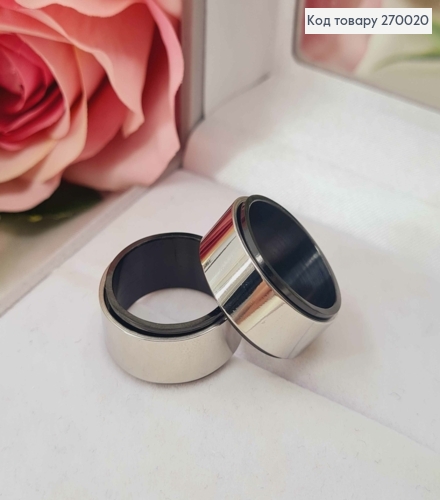 Кольцо серебряного цвета, "Классический" с Черной эмалью по краям, Stainless Steel 270020 фото 1
