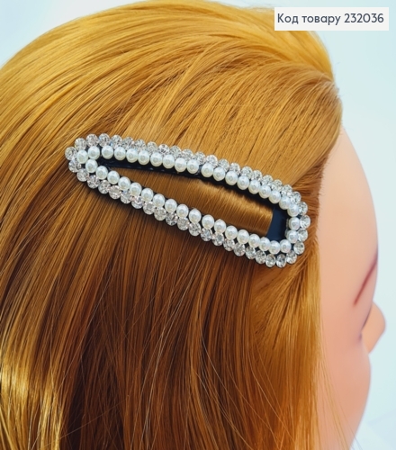 Заколка Тик - так черная 9 см с жемчугом и камнями 232036 фото 1