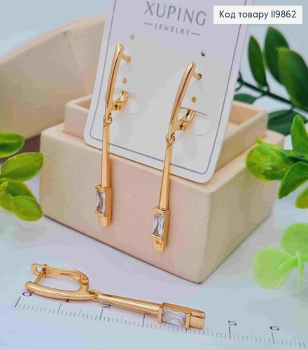 Серьги с подвижной подвеской с Блестящим камнем, 1,8+2,8см, английская заусеница, XUPING 18К 119862 фото 1