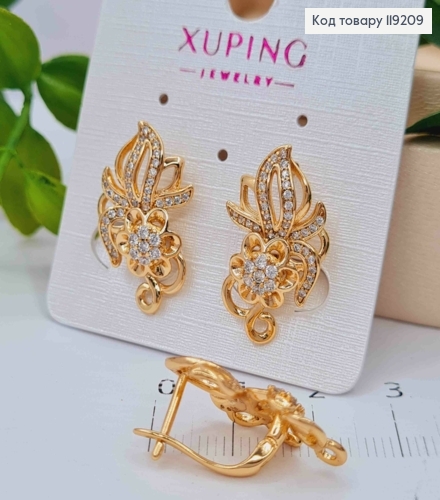 Серьги "Цветок Желаний" украшены Блестящими камешками, 2,3см, английская застежка, Xuping 18K 119209 фото 2