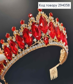 Тиара под золото, "Роксолана" с красными камешками. 294058 фото