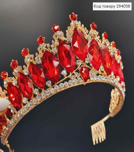 Тиара под золото, "Роксолана" с красными камешками. 294058 фото 1