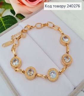 Браслет 20 см Римские часы "Империум" с 5 большими камнями, цвет золотой, Stainless Steel 240276 фото