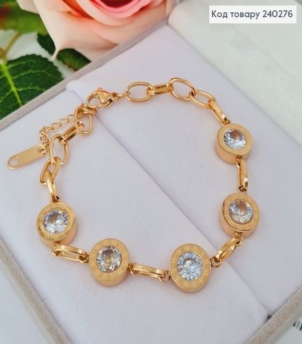 Браслет 20 см Римские часы "Империум" с 5 большими камнями, цвет золотой, Stainless Steel 240276 фото 1