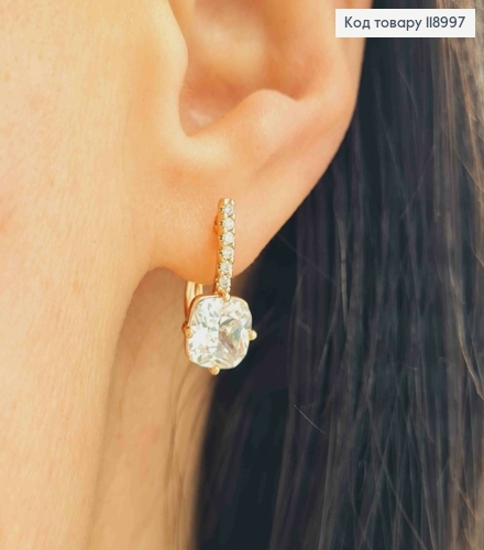 Сережки прикрашені Блискучим каменем, 1,7см, англійська застібка, XUPING 18K 118997 фото 3