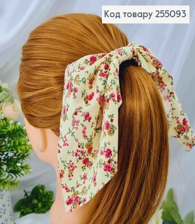 Резинка 5см, Твилли с бантиком, Желтого цвета, с цветочным принтом, дл. 255093 фото