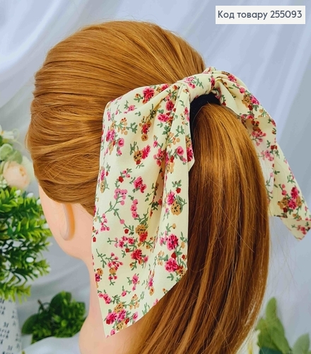 Резинка 5см, Твилли с бантиком, Желтого цвета, с цветочным принтом, дл. 255093 фото 1