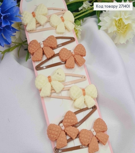 Набір  дитячих заколок (20шт) БАНТИКИ, розмір 3,5*2,5см, заколка тік-так 5см, ПАСТЕЛЬНИХ кольорів 271401 фото 1