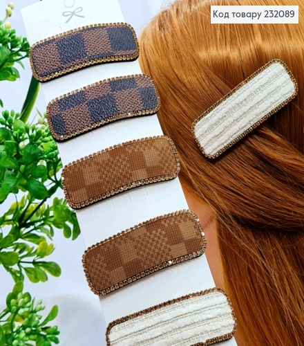 Заколка Тик-Так, Прямоугольная в ассортименте украшена стразами, Пастельные цвета в ассорт, 8см. 232089 фото 1