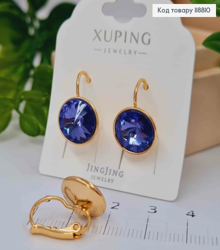 Сережки з Круглим випуклим Фіолетовим каменем Сваровскі (1,2см), довж. 1,8 Xuping 18К 118810 фото 1
