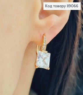 Серьги с блестящим квадратным камнем, 2см, английская застежка, XUPING 18K 119066 фото