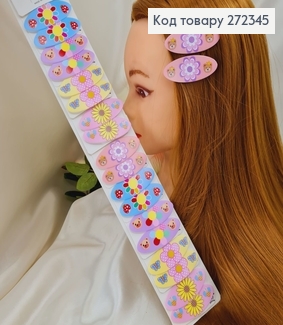 Заколка детская Тик-Так 5,5*2см Овальная Цветочки 20шт 272345 фото