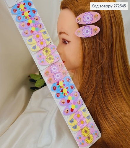 Заколка дитяча Тік-Так 5,5*2см Овальна Квіточки  20шт 272345 фото 1
