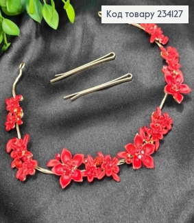 Гілочка для волосся, з Квітами та камінчиками, Червоного кольору, 29см 234127 фото