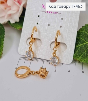 Серьги кольца (1,1см), с подвесным Блестящим Камешком (6мм), XUPING 18K 117463 фото