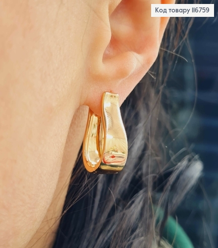 Серьги Пластинки 2,5см, расширены книзу, шир.8мм, англ. застежка, Xuping 18К 116759 фото 2