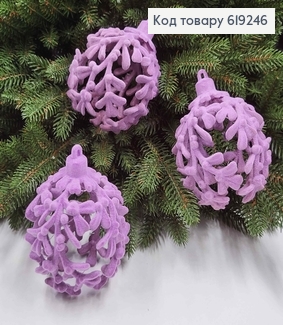 Новогодняя игрушка Веточка, дутая, бархат, цвет ЛИЛОВА, диам.90мм, 3шт/уп, Украина 619246 фото