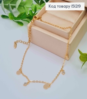 Браслет на ногу с подвесными камешками и Монетками, длина 23+5см, Xuping 18K 151219 фото