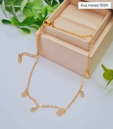 Браслет на ногу с подвесными камешками и Монетками, длина 23+5см, Xuping 18K 151219 фото 1