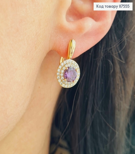 Серьги "Сияние Ночи", с камнем Фиолетового цвета в оправе из камней,1,9см, англ. зам, XUPING 18K 117555 фото 2
