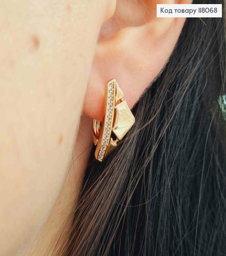 Серьги "Фигурные" украшены камешками, 1,9см, английская застежка, Xuping 18К. 118068 фото 3