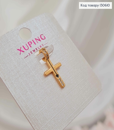 Крестик со стрелочкой и камешками, размер с колечком 2*1см Xuping 18K 130610 фото 1
